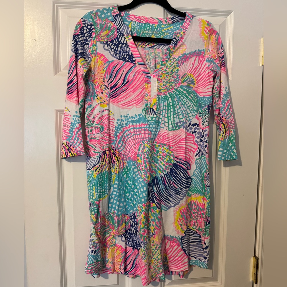 Lilly Pulitzer Roar of the Seas Ali V Neck 3/4 Sleeve Dress Size XXS Womens